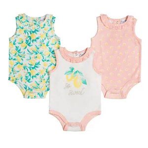 Nicole Miller Sleeveless Pink, Floral & Lemon Onesies